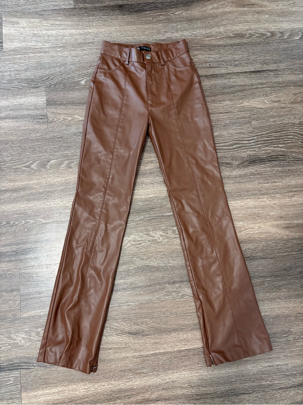 Zara Brown Faux Leather Flare Jeans